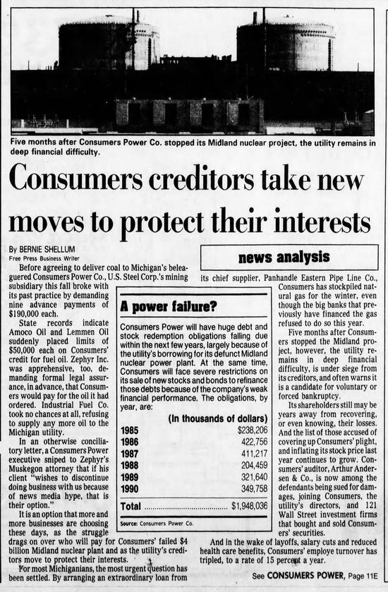 Midland Nuclear Power Plant (Cancelled) - Dec 1984 Creditors Make Moves